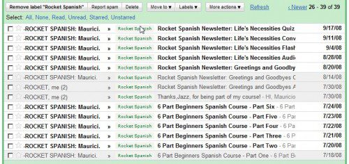The bold items are emails I have yet to read. For a full report on my Spanish lessons update in March, click on the picture.